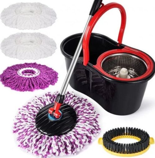 UB Set Mop Rotativ Cuva din Inox 4 Rezerve Diferite + Perie Rosturi Covoare Incluse